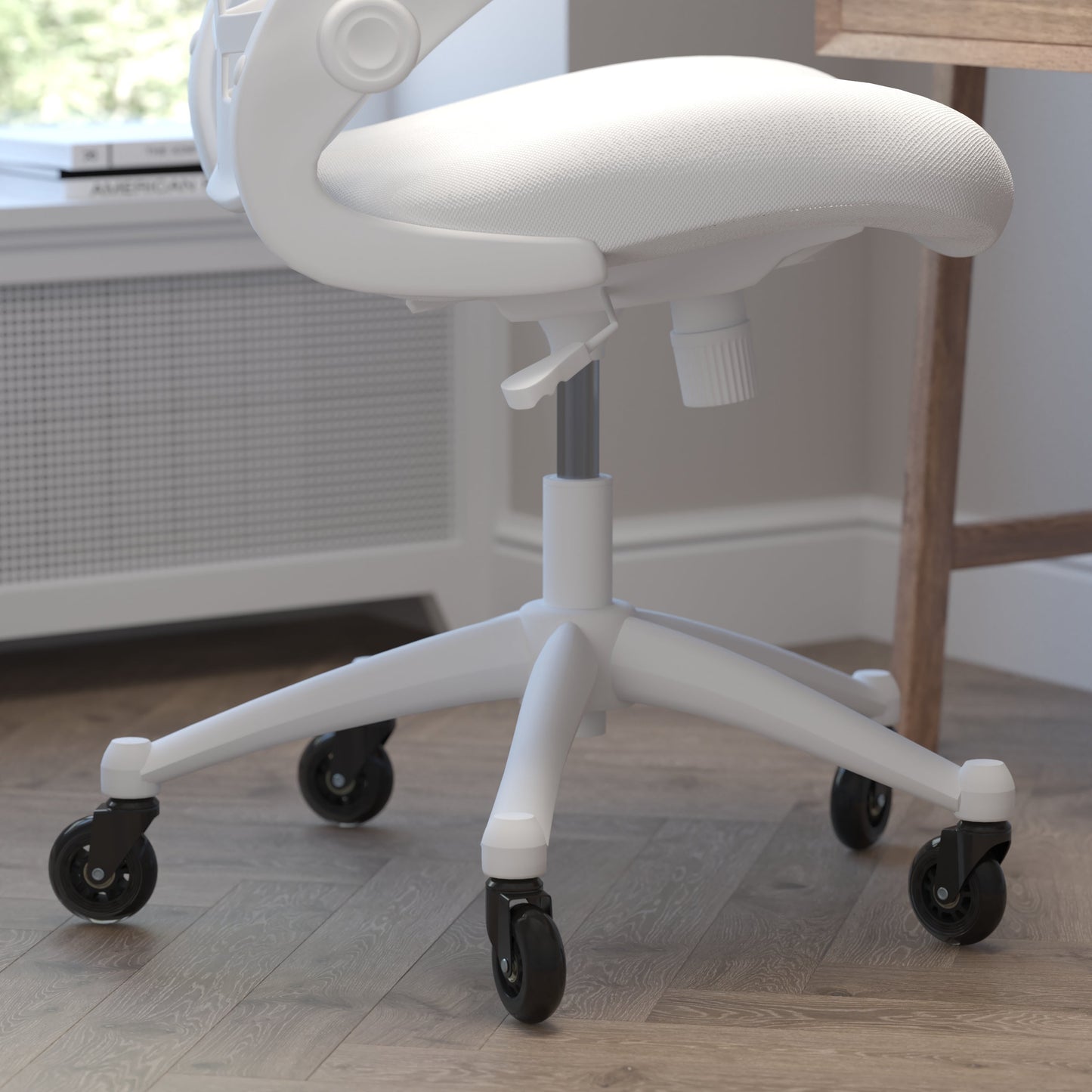 White Chair with Roller Wheels BL-X-5M-WH-WH-RLB-GG