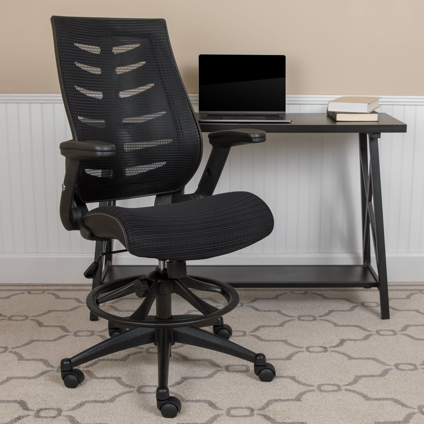 Black Mesh Drafting Chair BL-ZP-809D-BK-GG