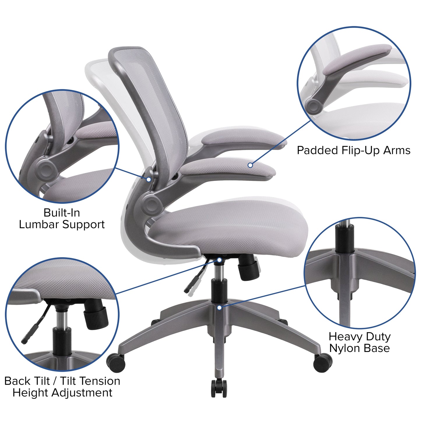 Gray Mid-Back Task Chair BL-ZP-8805-GY-GG