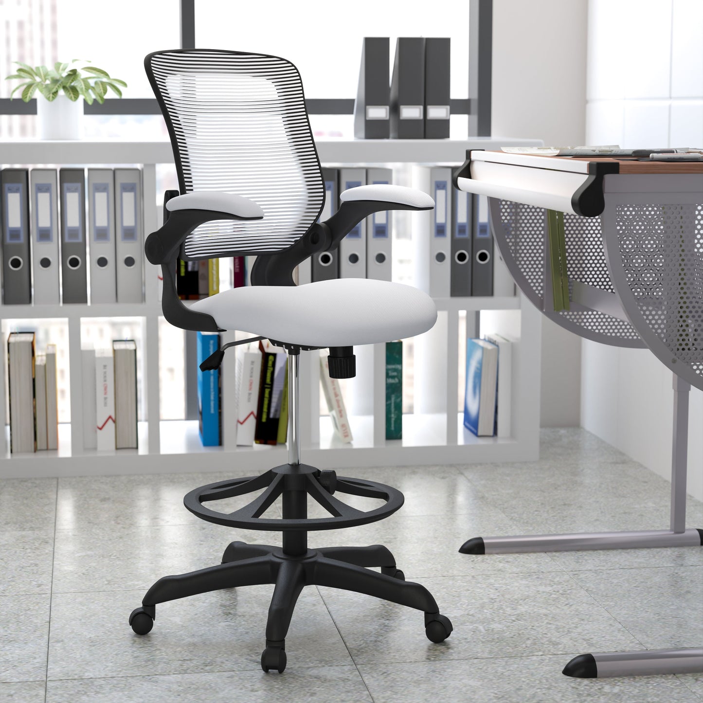 White Mesh Drafting Chair BL-ZP-8805D-WH-GG