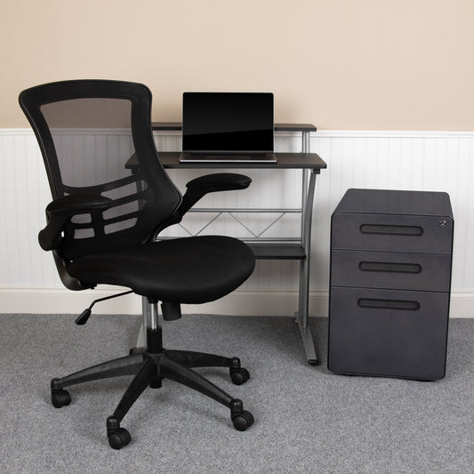 Black Desk, Chair, Cabinet Set BLN-CLIFAPPX5-BK-GG