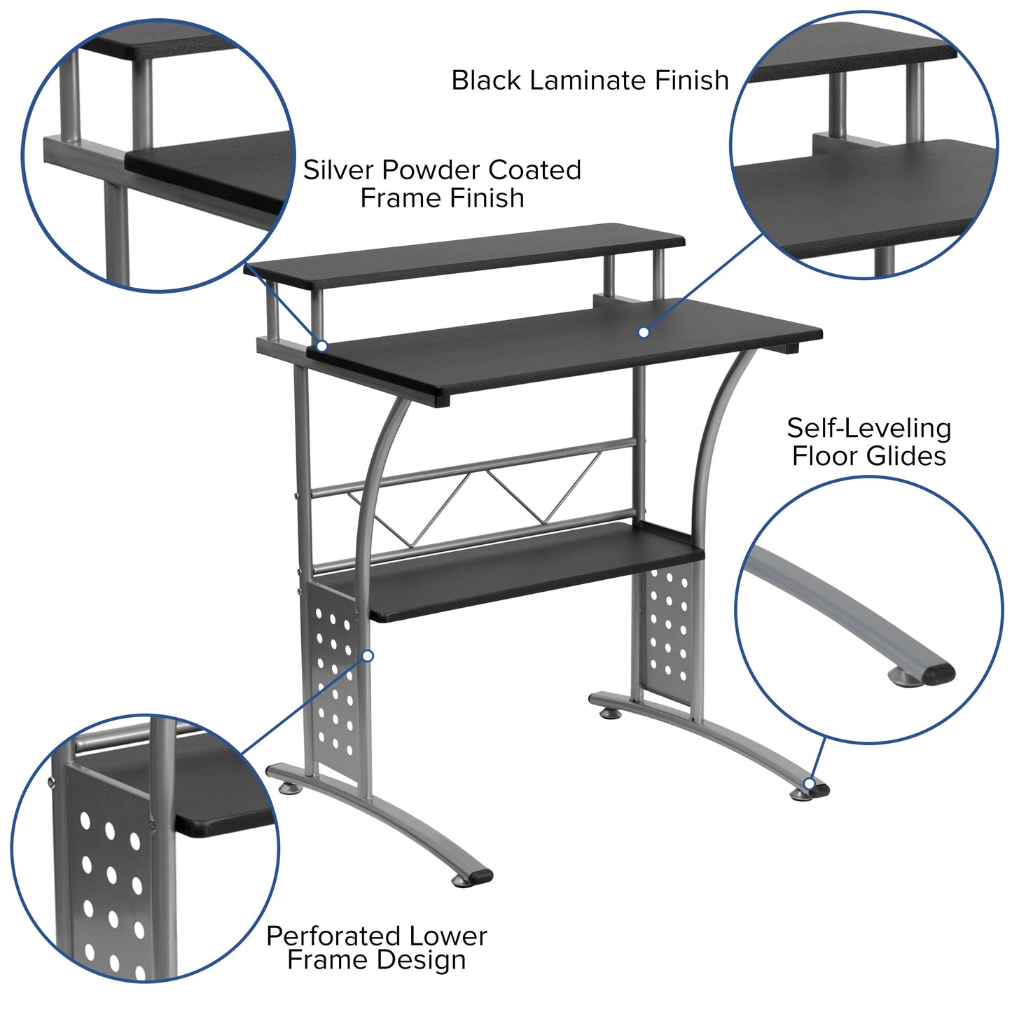 Black Desk, Chair, Cabinet Set BLN-CLIFAPPX5-BK-GG