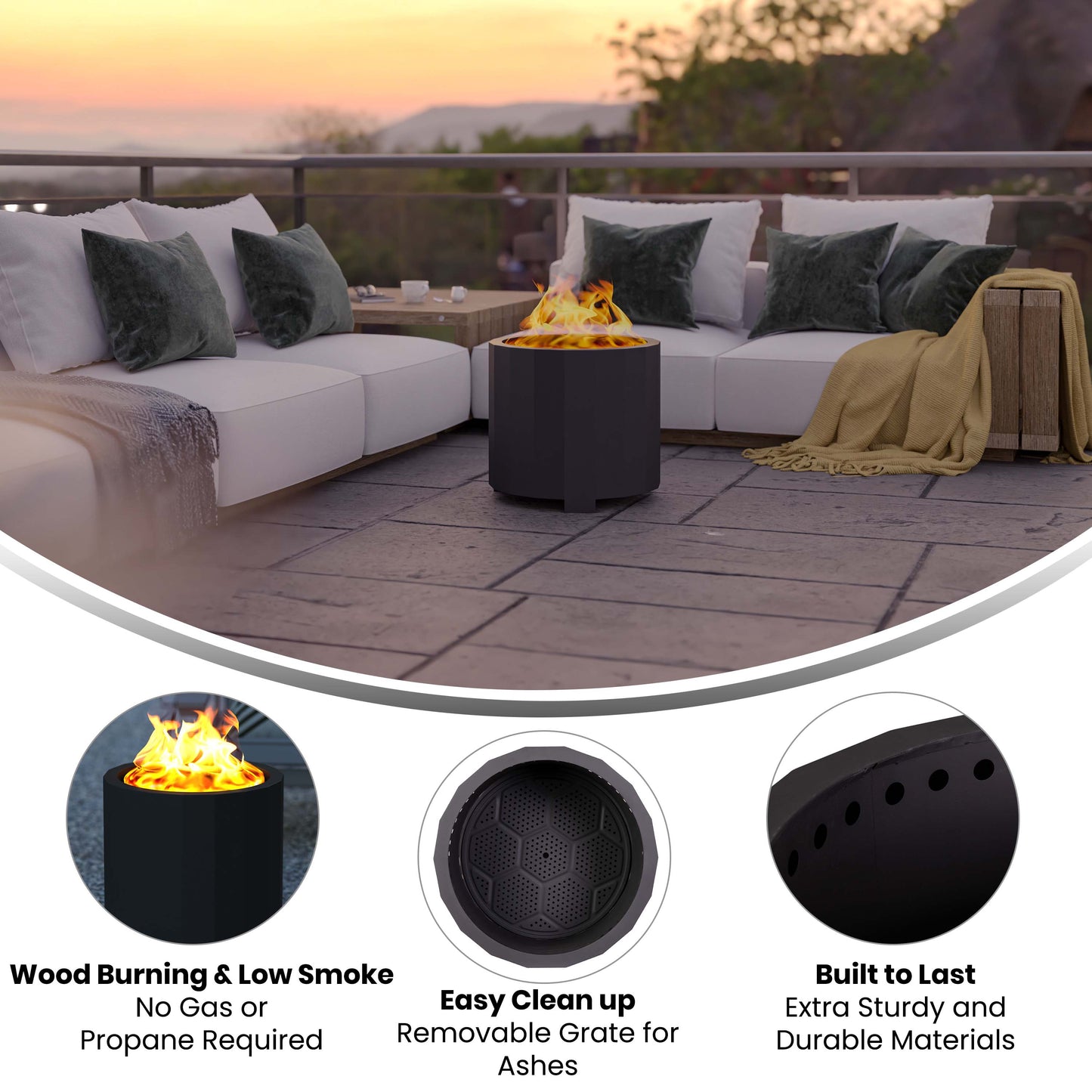 19.5 Black Smokeless Fire Pit BLN-HY-B-2201FP-02PC-19-5-BK-GG