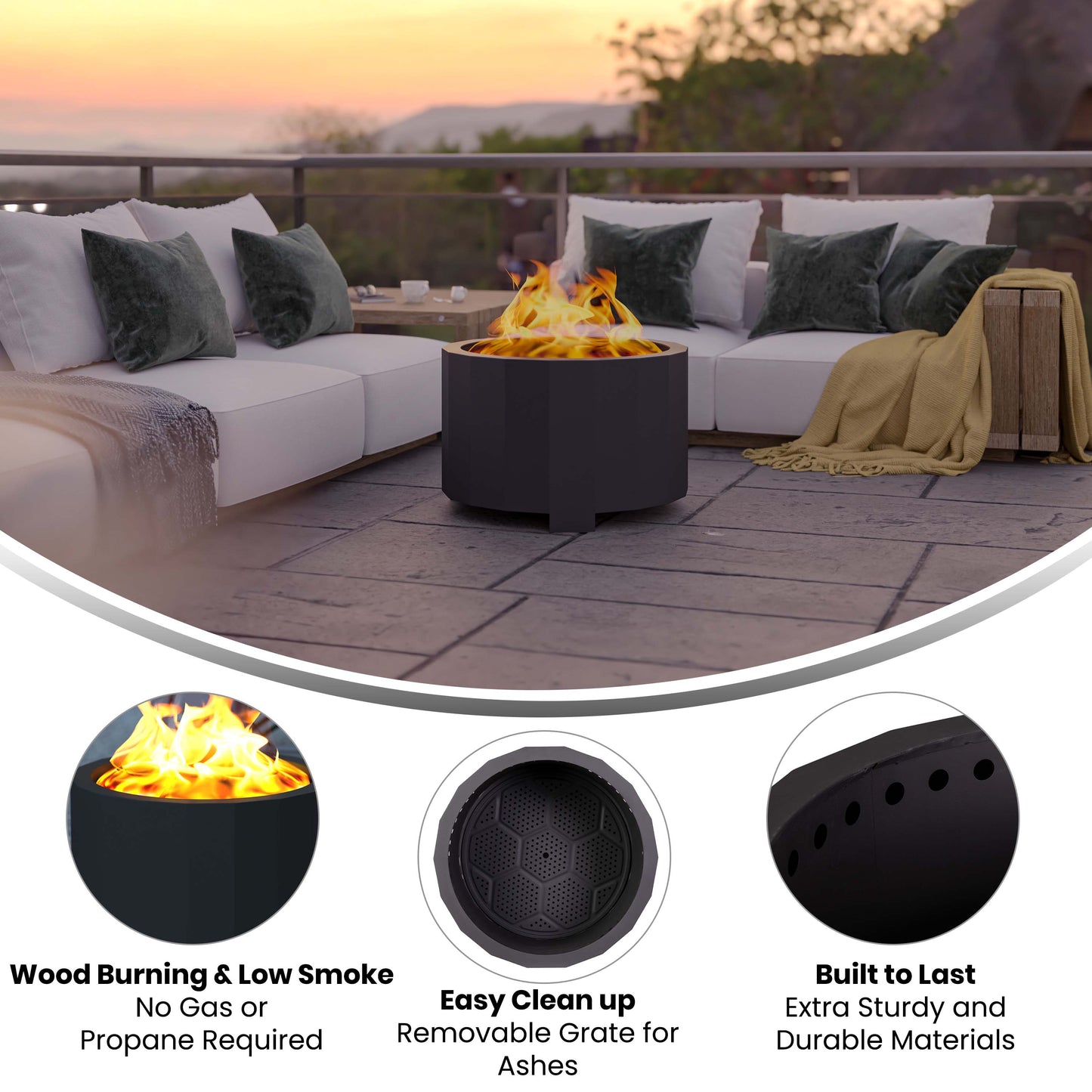 27 Black Smokeless Fire Pit BLN-HY-B-2201FP-03PC-BK-GG