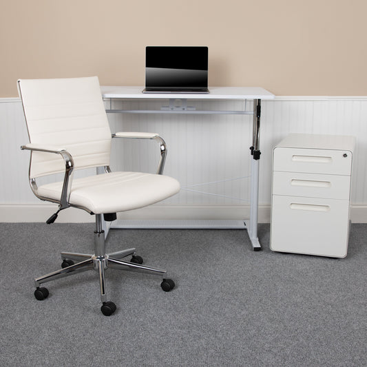 White Desk, Chair, Cabinet Set BLN-NAN219AP595M-WH-GG