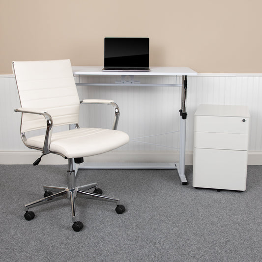 White Desk, Chair, Cabinet Set BLN-NAN219CHP595M-WH-GG