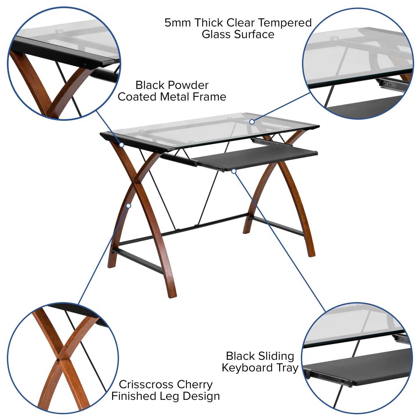 Glass Desk, Chair, Cabinet Set BLN-NAN28APX5-BK-GG