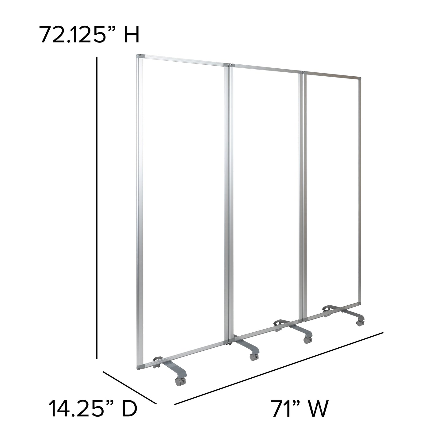 24"L Clear Mobile Partition BR-PTT001-3-AC-60183-GG