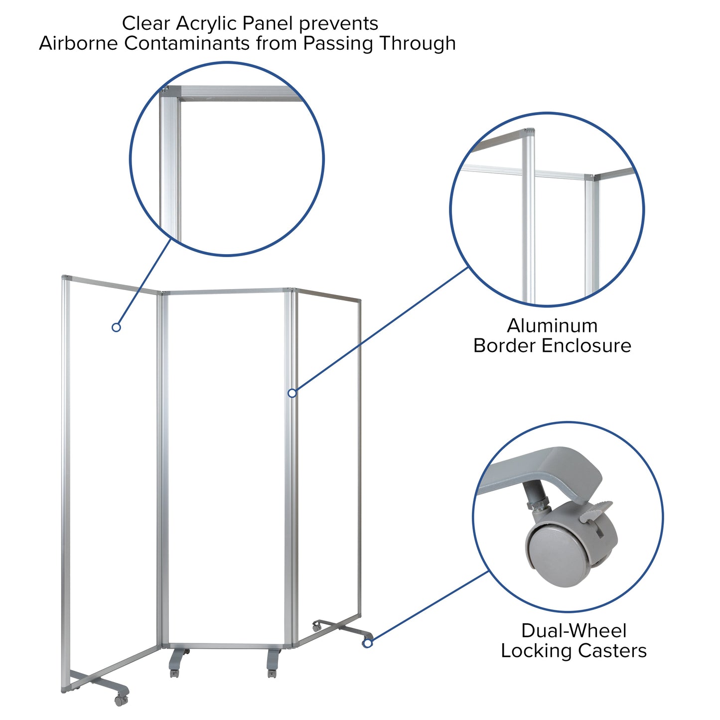 24"L Clear Mobile Partition BR-PTT001-3-AC-60183-GG