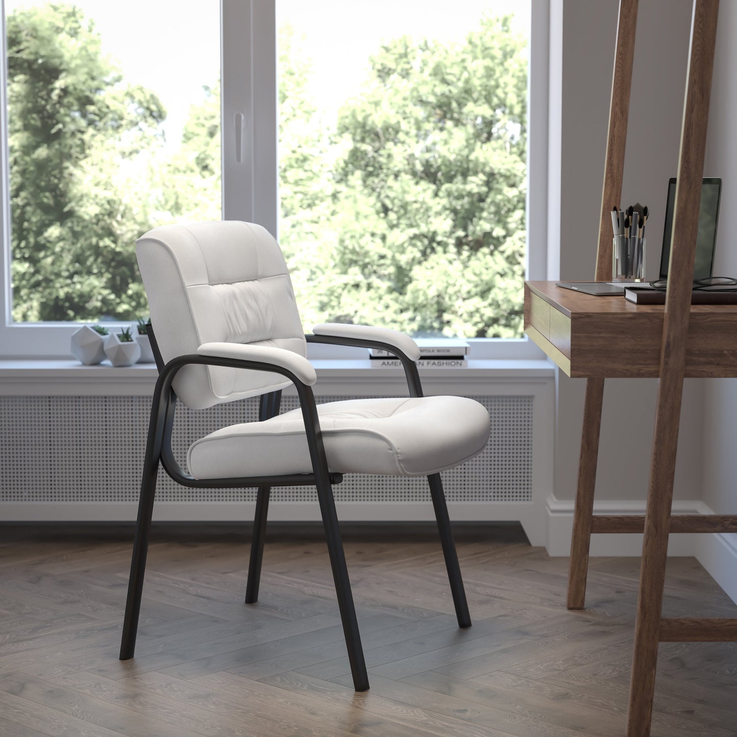 White Leather Side Chair BT-1404-WH-GG