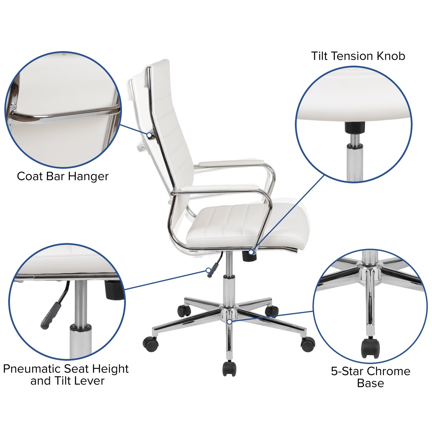 White LeatherSoft Office Chair BT-20595H-1-WH-GG