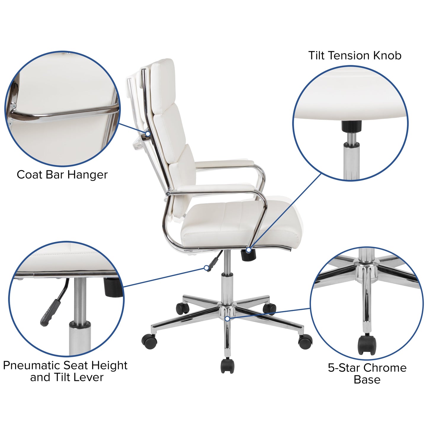 White LeatherSoft Office Chair BT-20595H-2-WH-GG