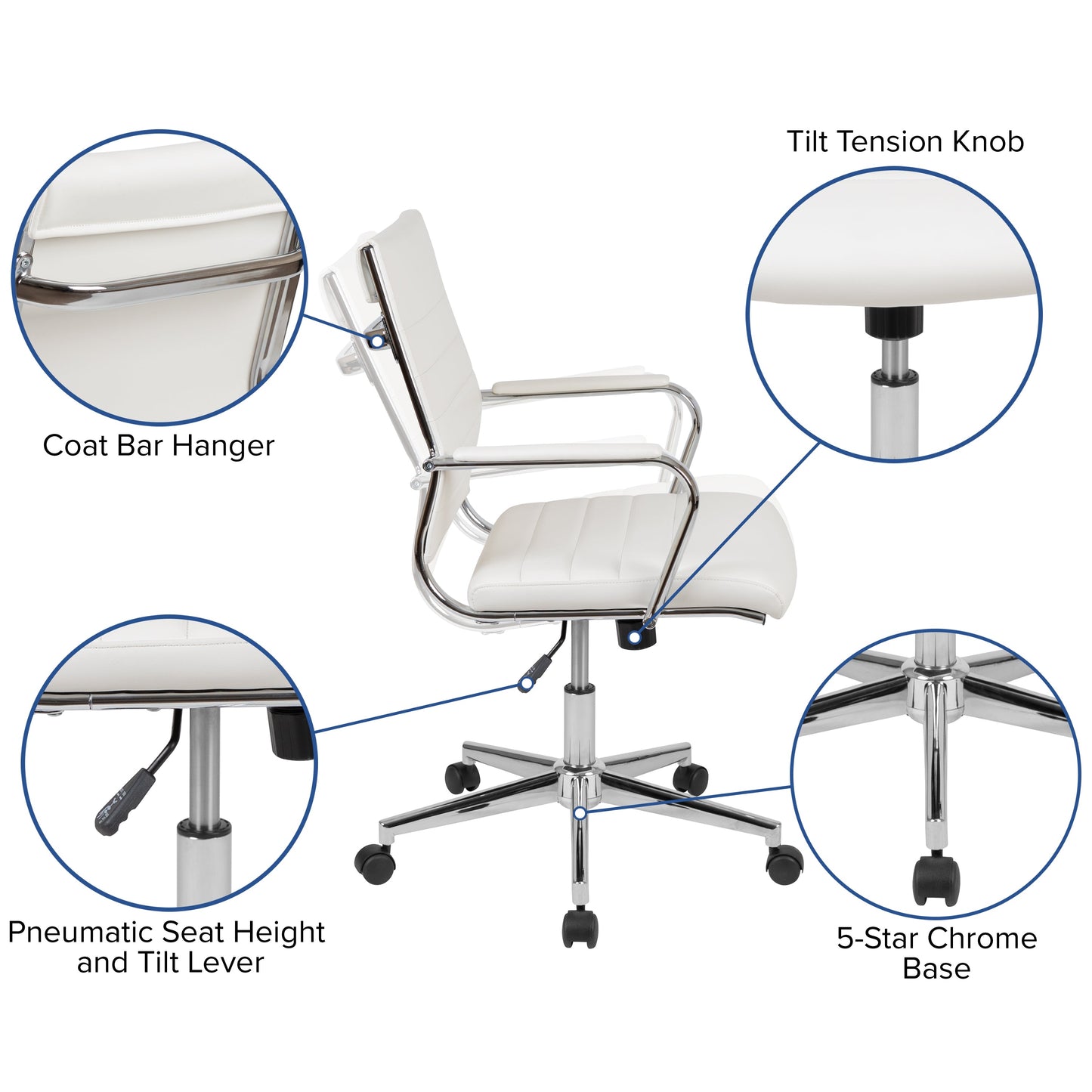 White LeatherSoft Office Chair BT-20595M-1-WH-GG