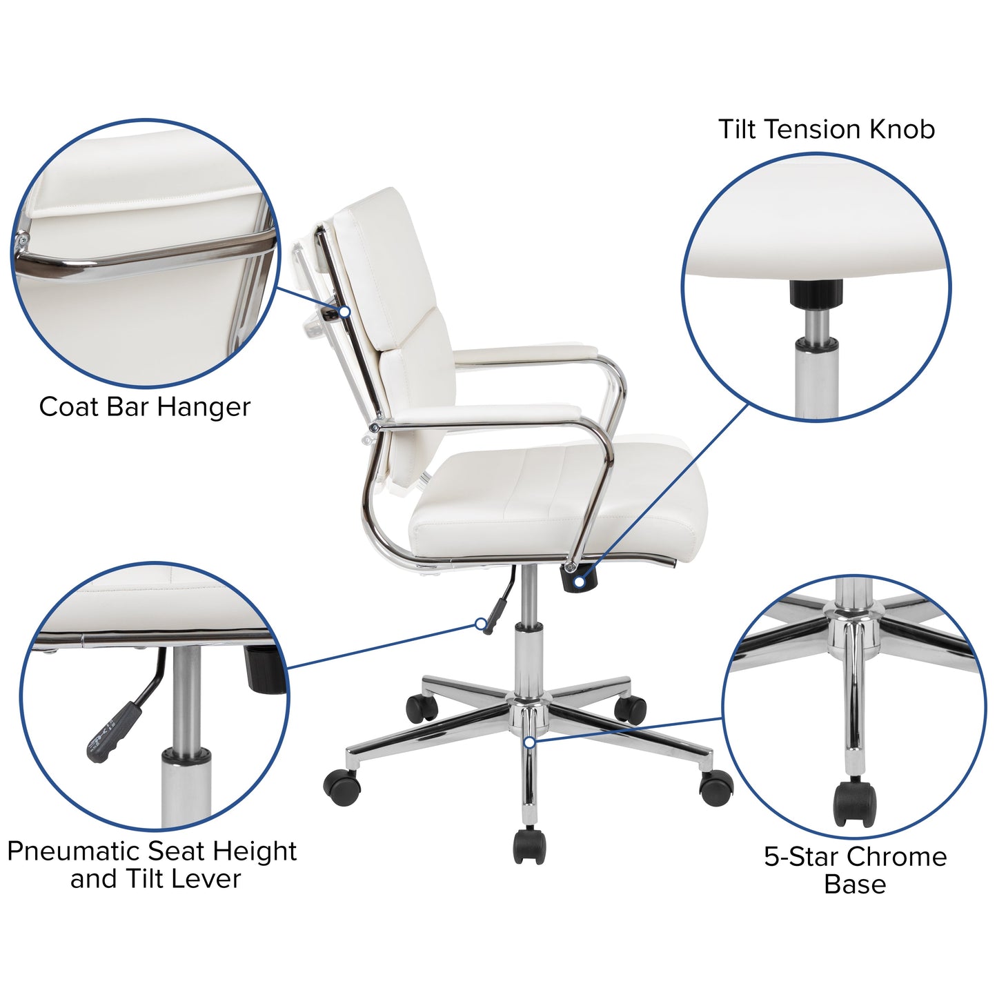 White LeatherSoft Office Chair BT-20595M-2-WH-GG