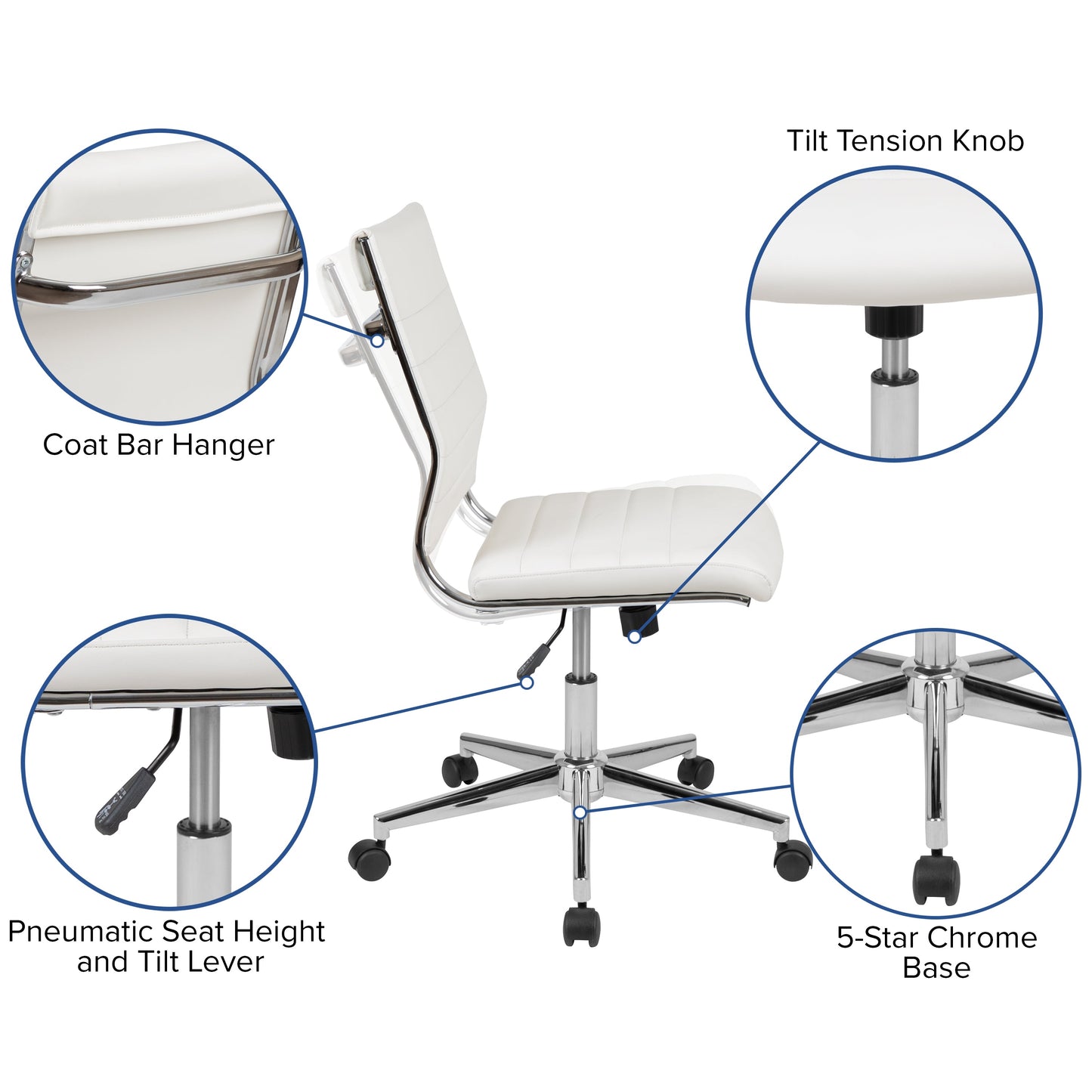 White LeatherSoft Office Chair BT-20595M-NA-WH-GG