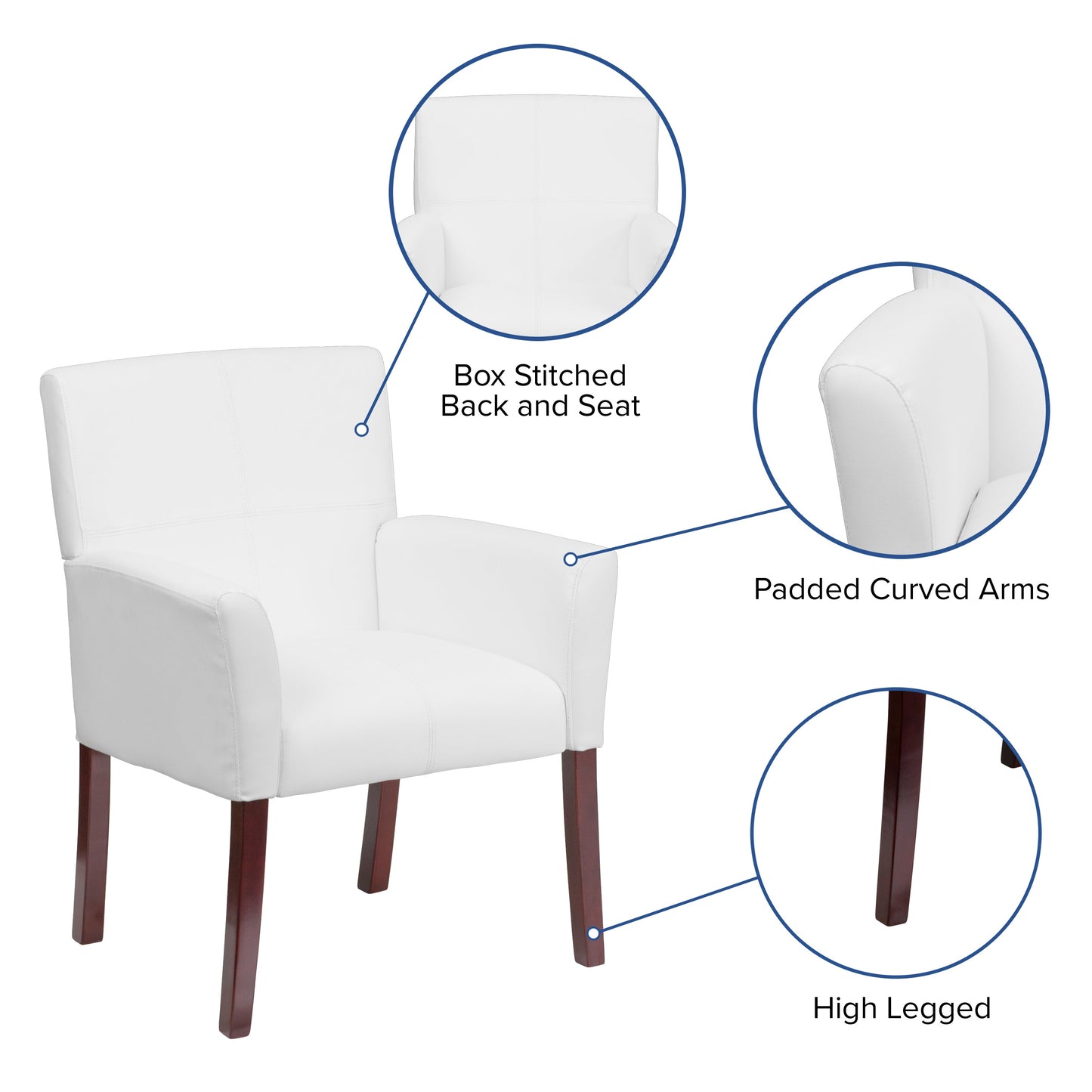 White Leather Side Chair BT-353-WH-GG