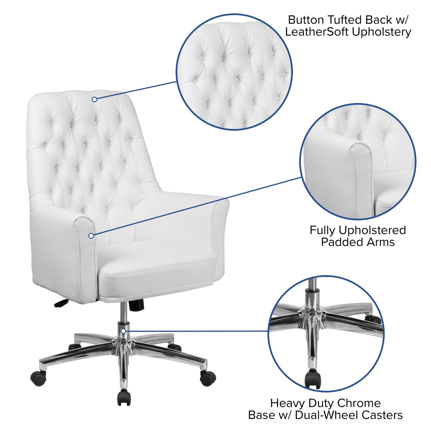 White Mid-Back Leather Chair BT-444-MID-WH-GG