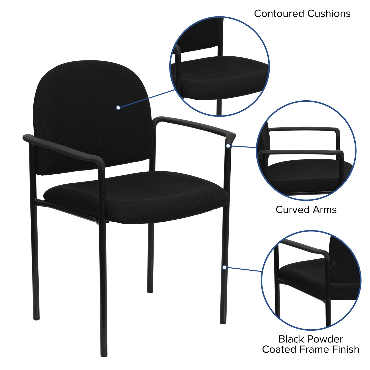 Black Fabric Stack Chair BT-516-1-BK-GG