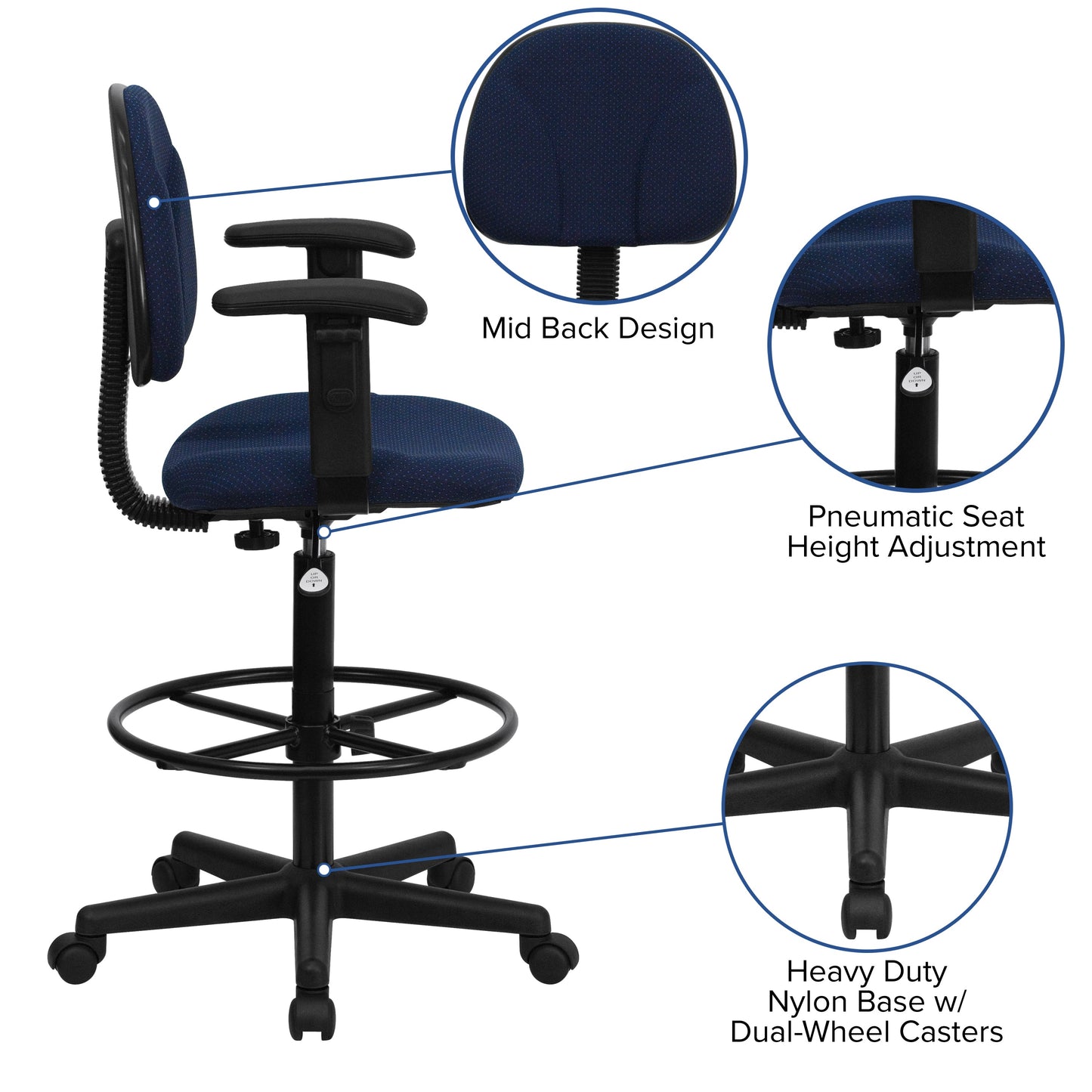 Navy Fabric Draft Chair BT-659-NVY-ARMS-GG