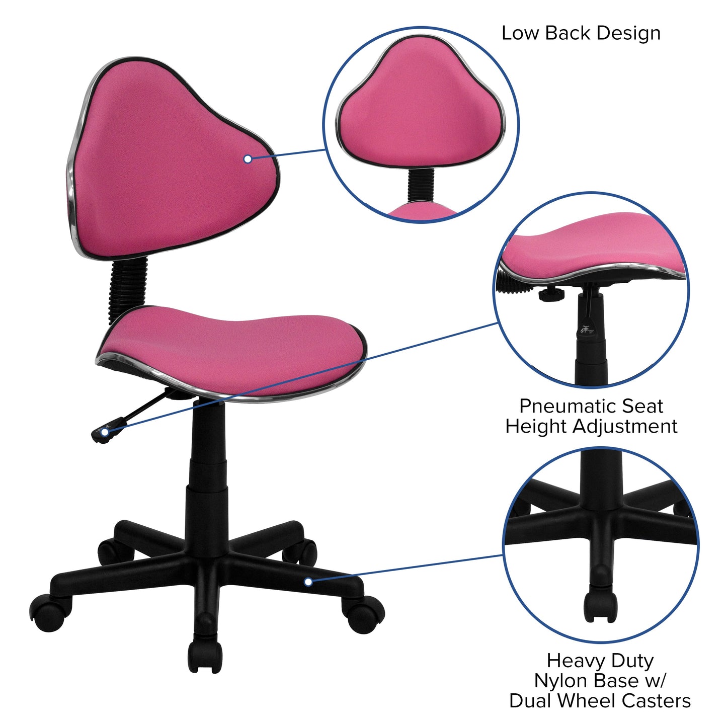 Pink Low Back Task Chair BT-699-PINK-GG