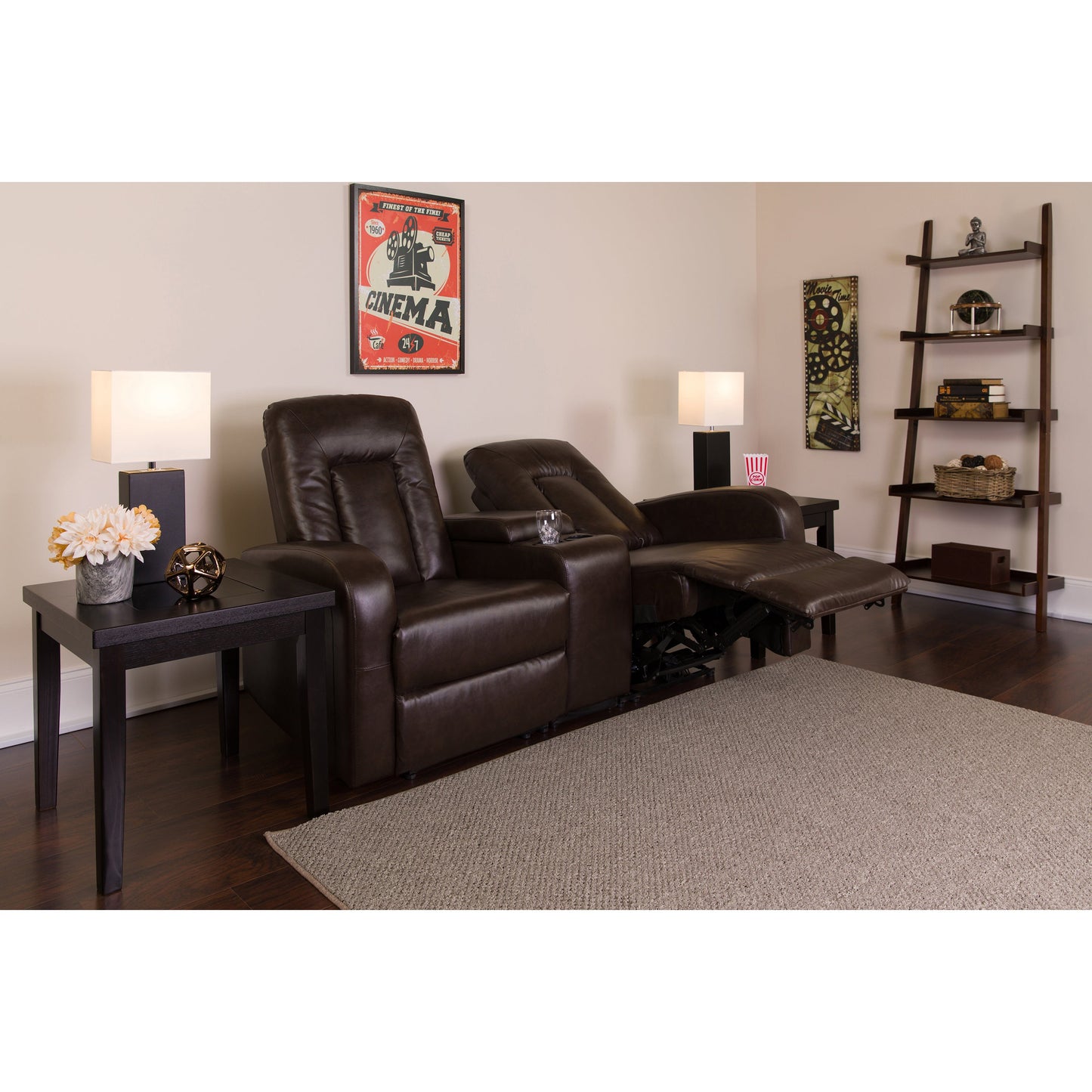 Brown Leather Theater - 2 Seat BT-70259-2-P-BRN-GG