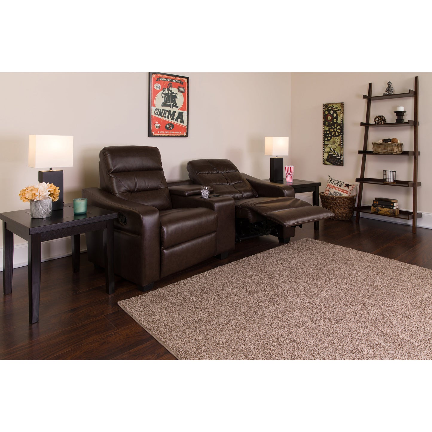 Brown Leather Theater - 2 Seat BT-70380-2-BRN-GG