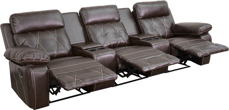 Brown Leather Theater - 3 Seat BT-70530-3-BRN-GG