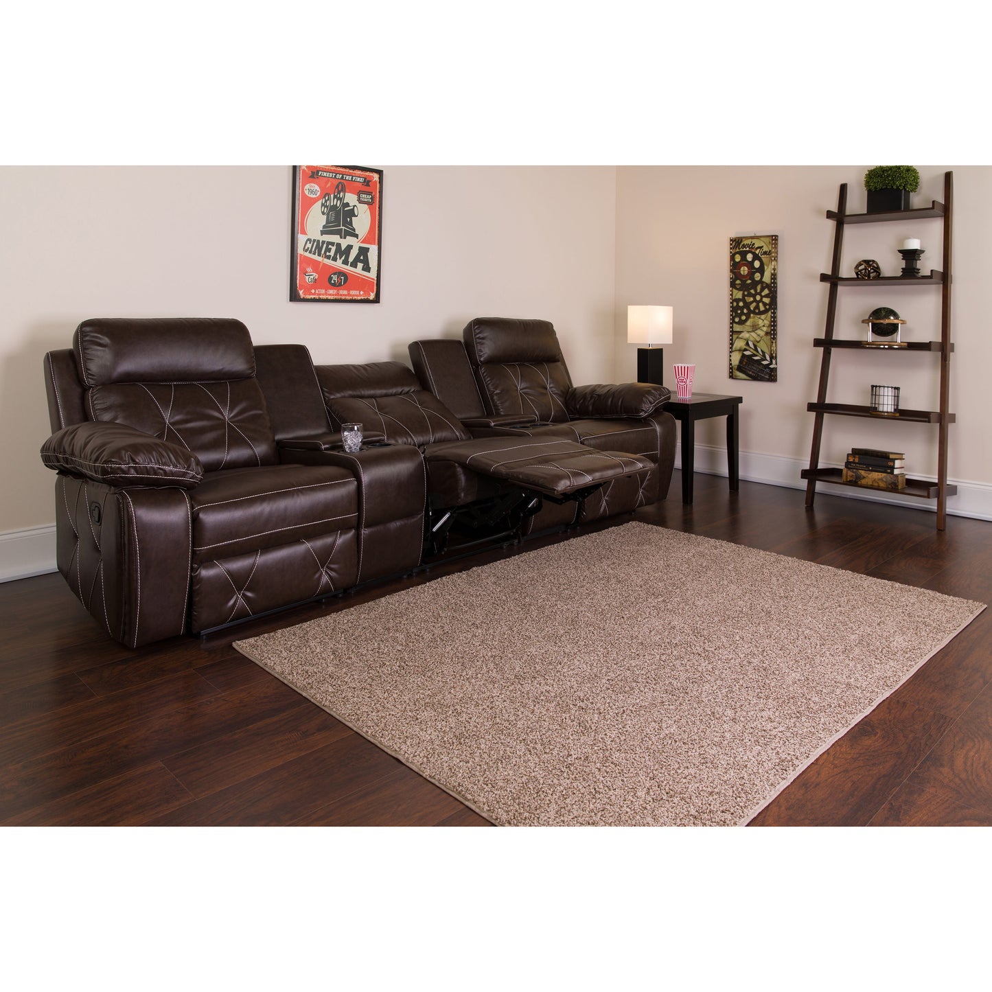 Brown Leather Theater - 3 Seat BT-70530-3-BRN-GG