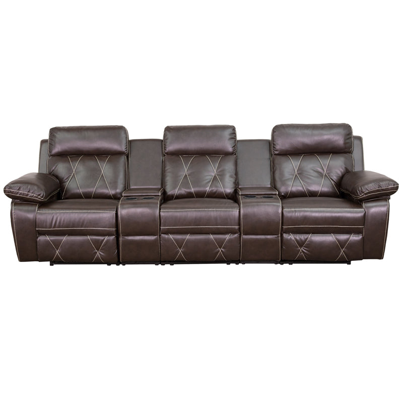 Brown Leather Theater - 3 Seat BT-70530-3-BRN-GG