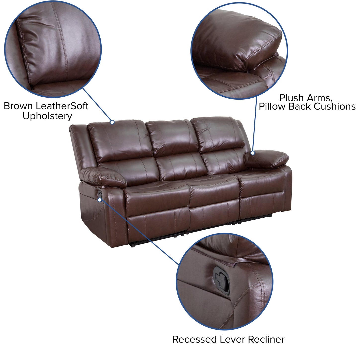 Brown Leather Recliner Sofa BT-70597-SOF-BN-GG