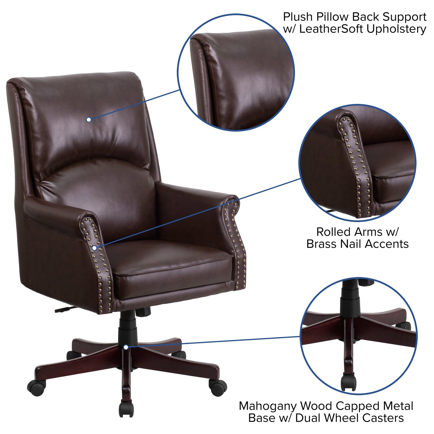 Brown High Back Leather Chair BT-9025H-2-BN-GG