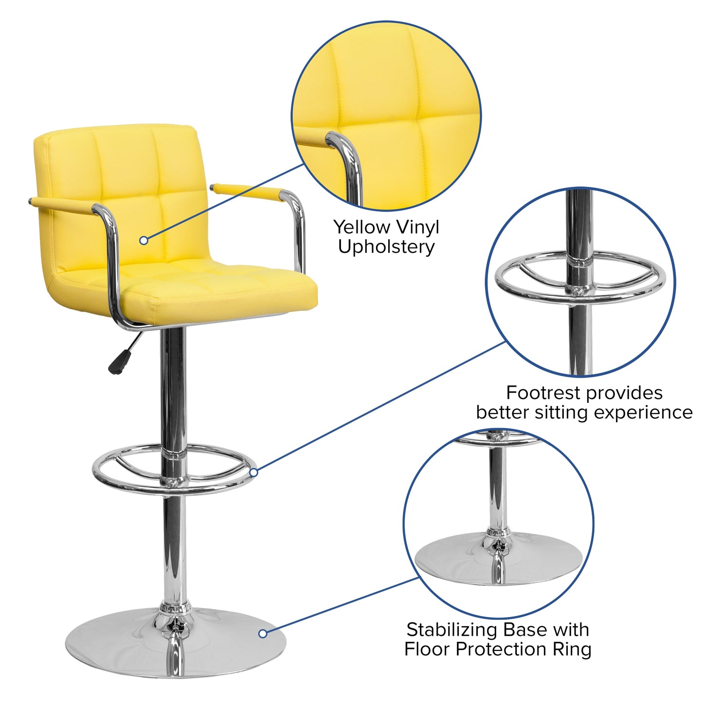 Yellow Quilted Vinyl Barstool CH-102029-YEL-GG