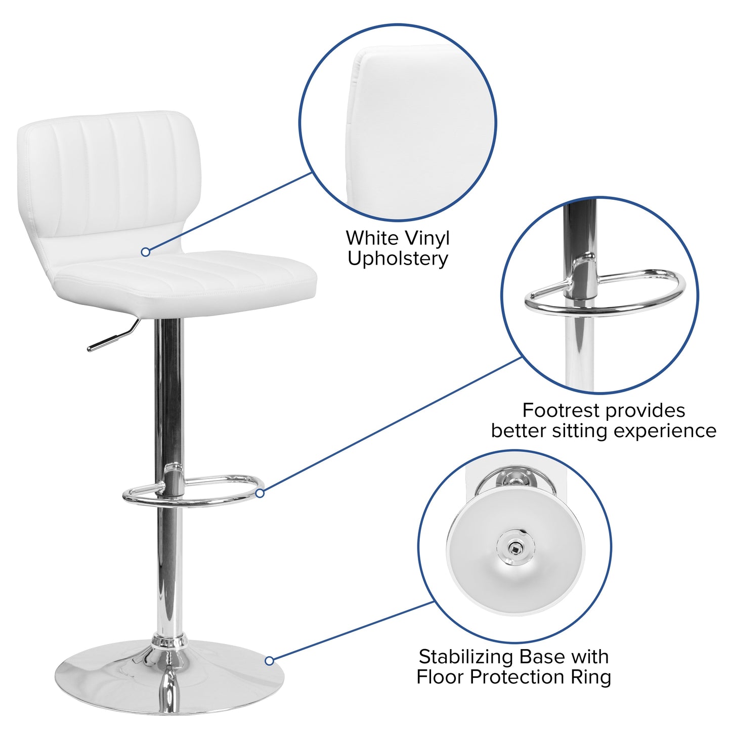 White Vinyl Barstool CH-132330-WH-GG