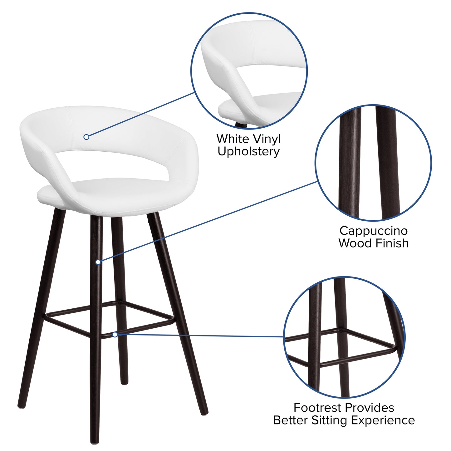 29"H White Vinyl Barstool CH-152560-WH-VY-GG