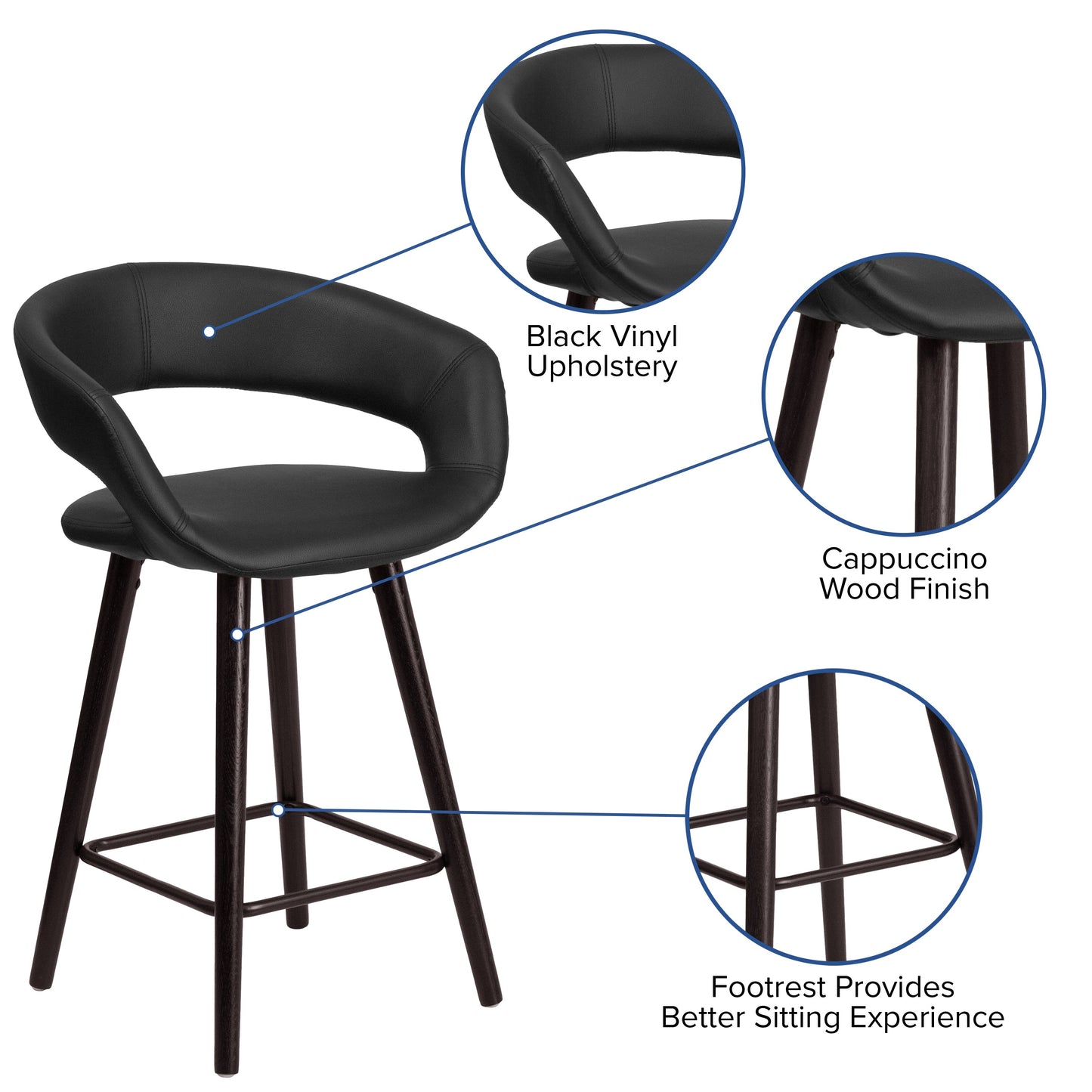 24"H Black Vinyl Counter Stool CH-152561-BK-VY-GG