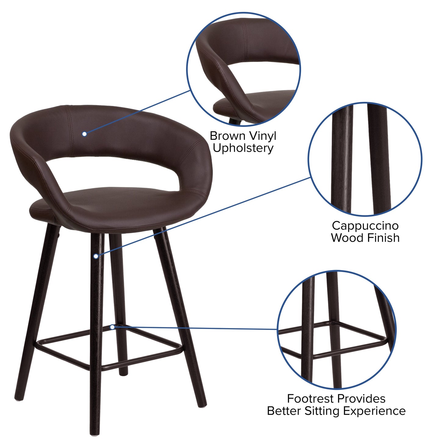 24"H Brown Vinyl Counter Stool CH-152561-BRN-VY-GG