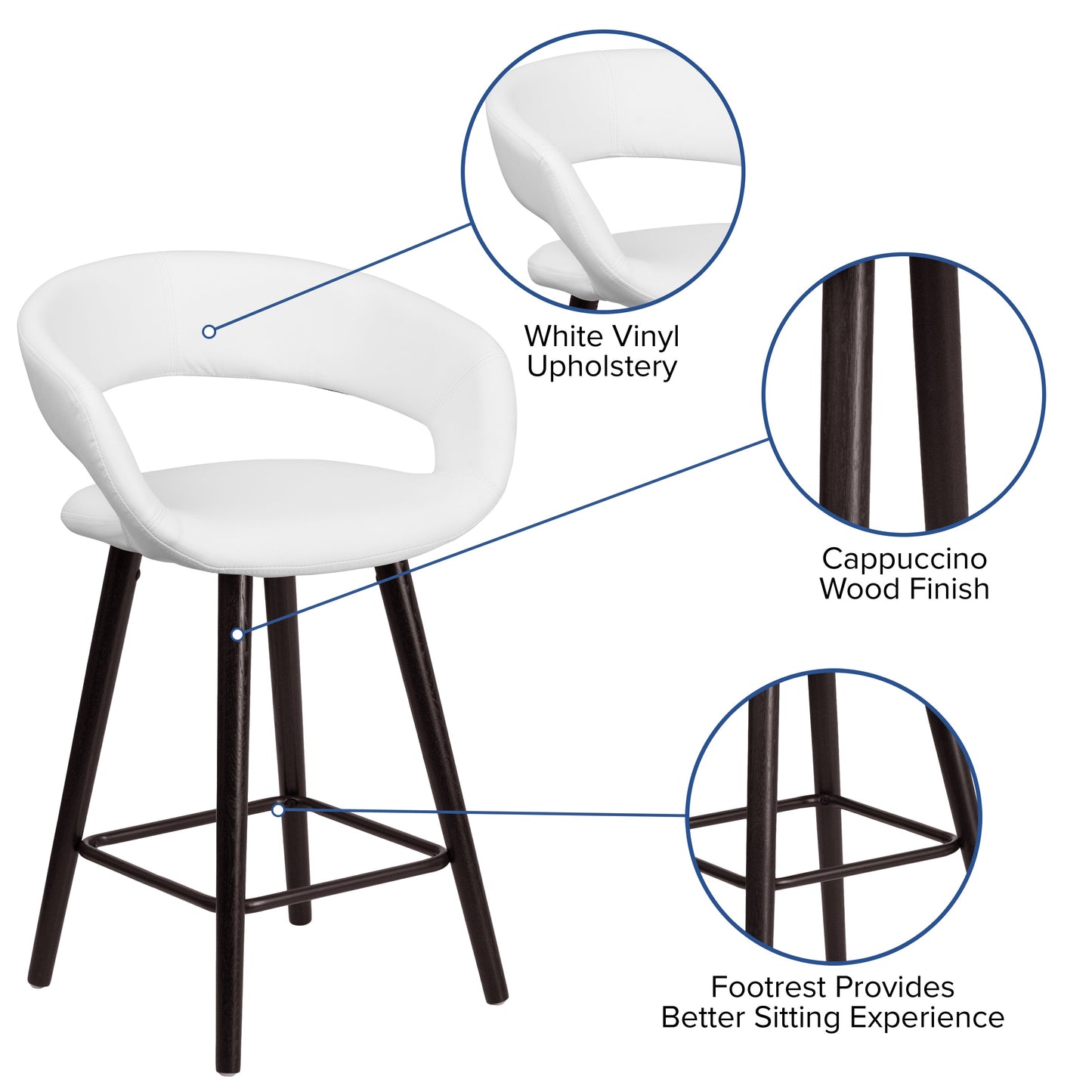 24"H White Vinyl Counter Stool CH-152561-WH-VY-GG