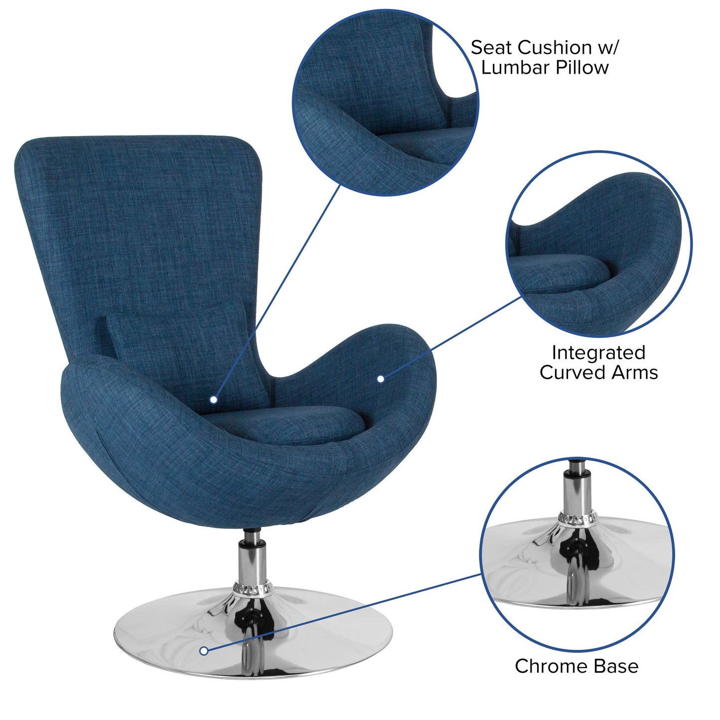 Blue Fabric Egg Series Chair CH-162430-BL-FAB-GG