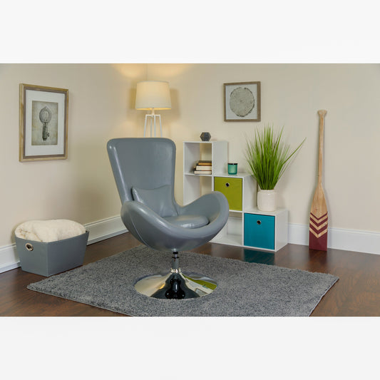 Gray Leather Egg Series Chair CH-162430-GY-LEA-GG