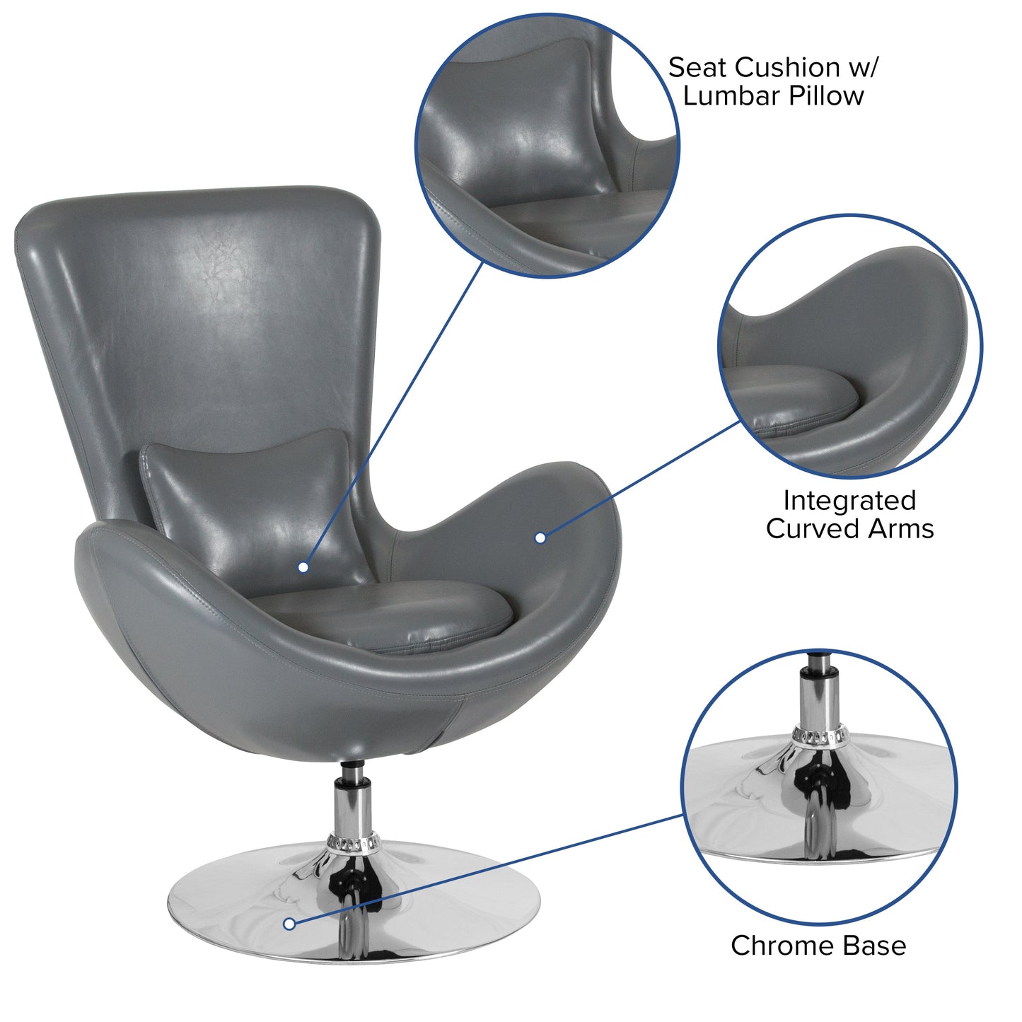 Gray Leather Egg Series Chair CH-162430-GY-LEA-GG