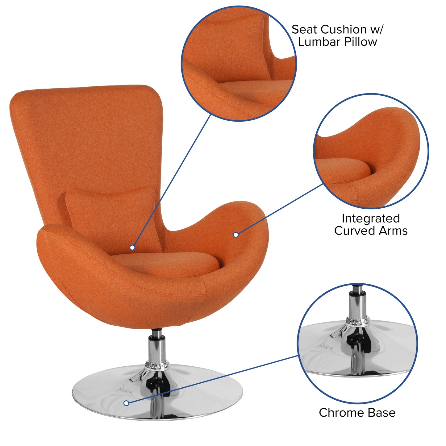 Orange Fabric Egg Series Chair CH-162430-OR-FAB-GG