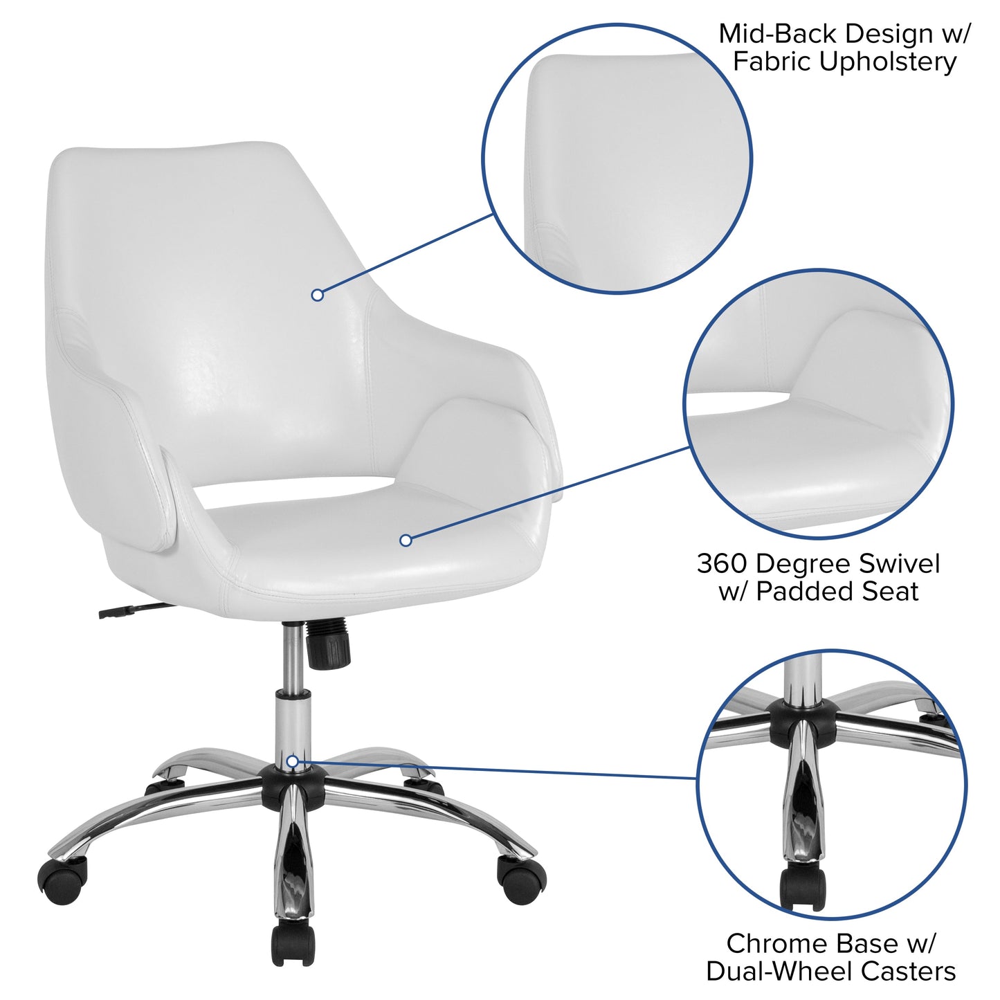 White Leather Mid-Back Chair CH-177280-WH-GG