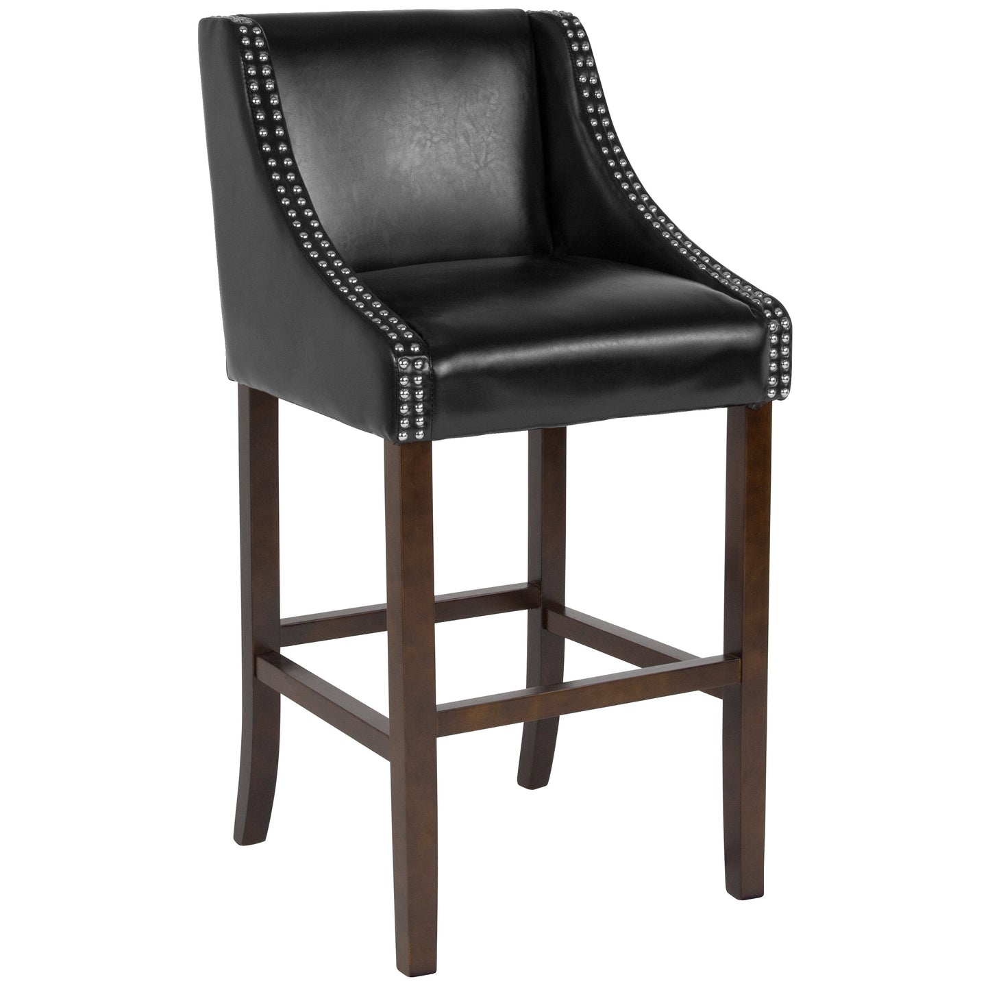 30" Black Leather/Wood Stool CH-182020-30-BK-GG