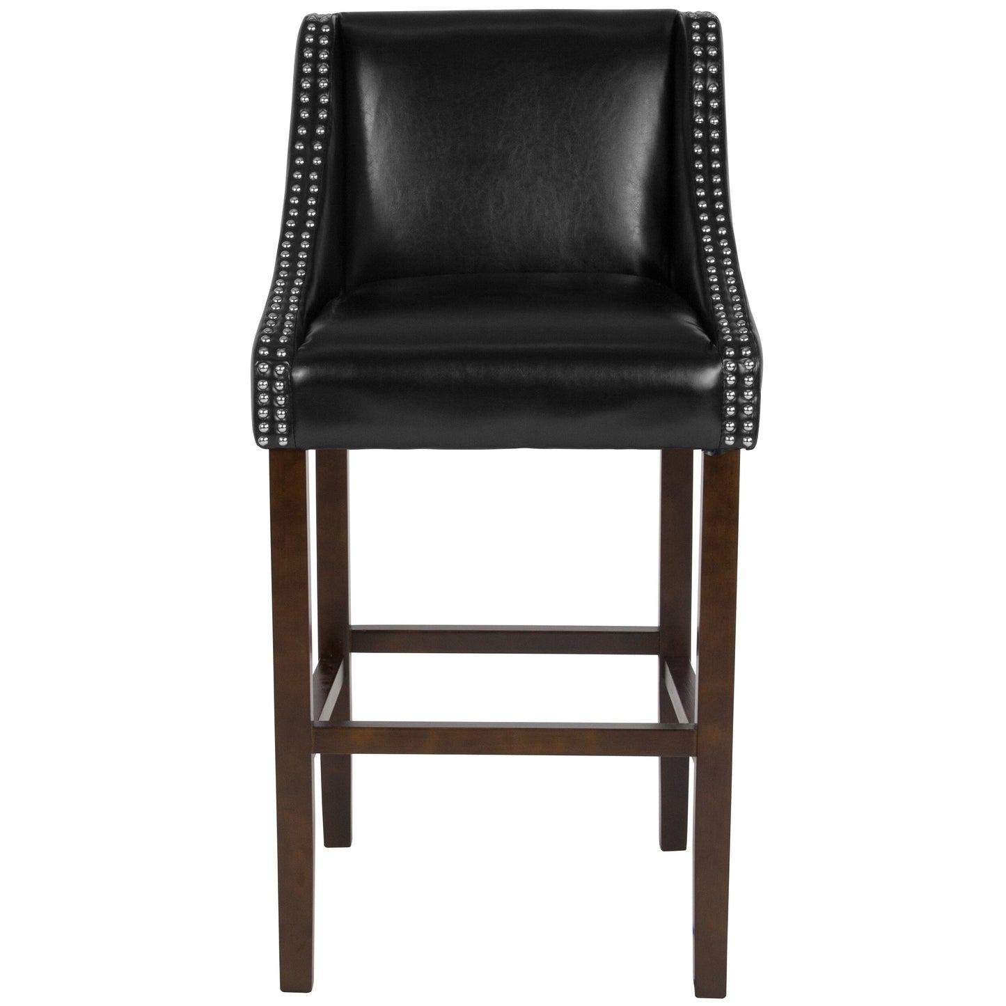 30" Black Leather/Wood Stool CH-182020-30-BK-GG