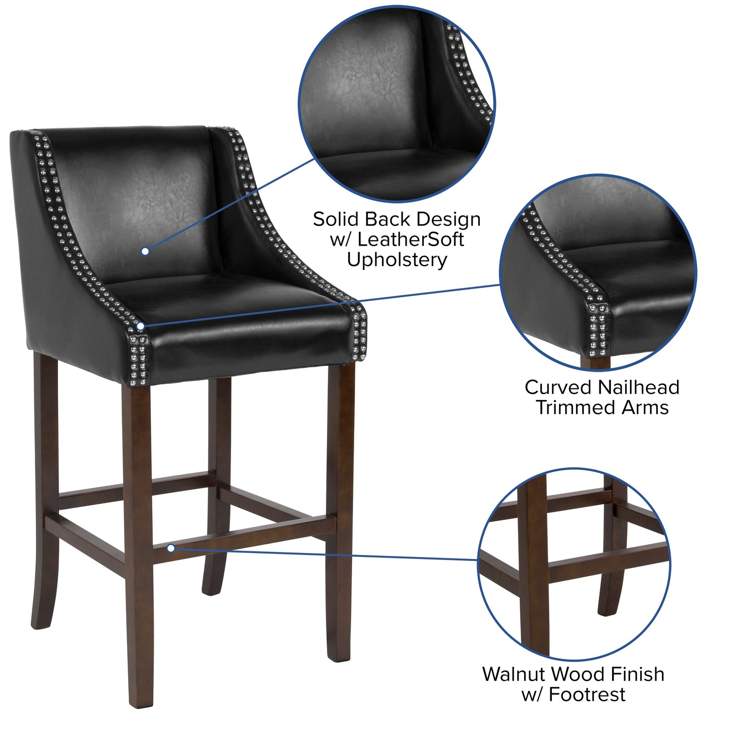 30" Black Leather/Wood Stool CH-182020-30-BK-GG