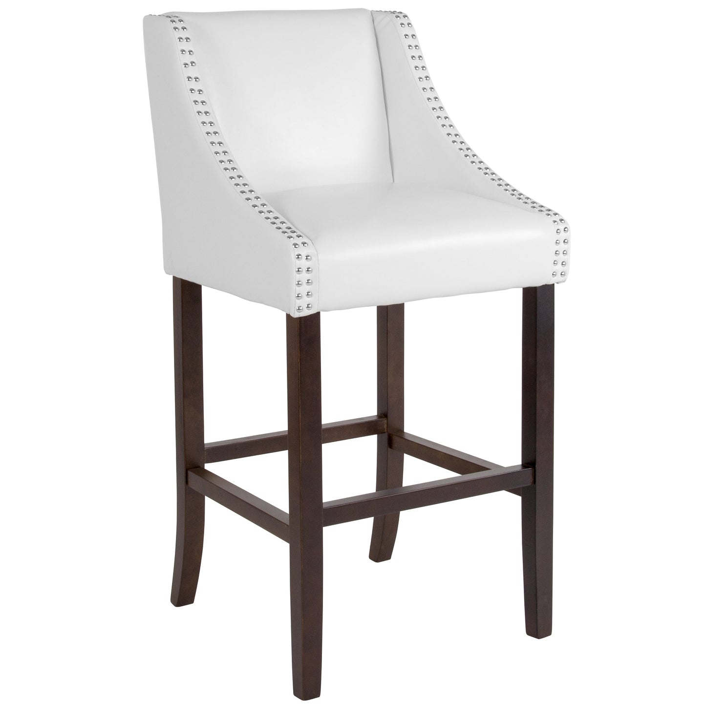 30" White Leather/Wood Stool CH-182020-30-WH-GG