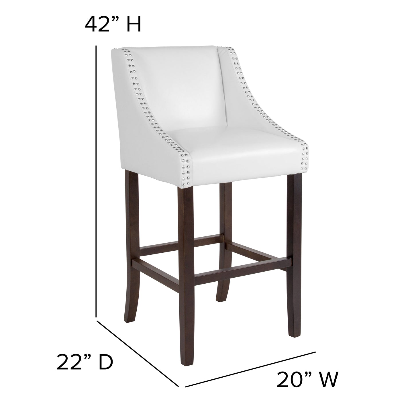 30" White Leather/Wood Stool CH-182020-30-WH-GG