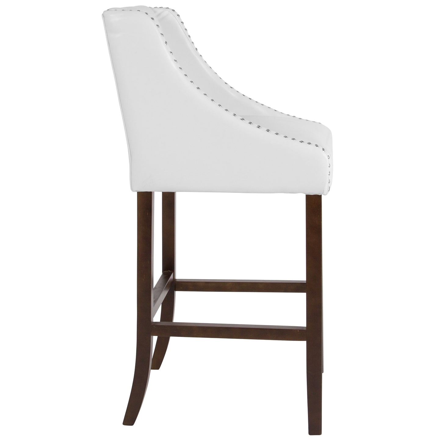 30" White Leather/Wood Stool CH-182020-30-WH-GG