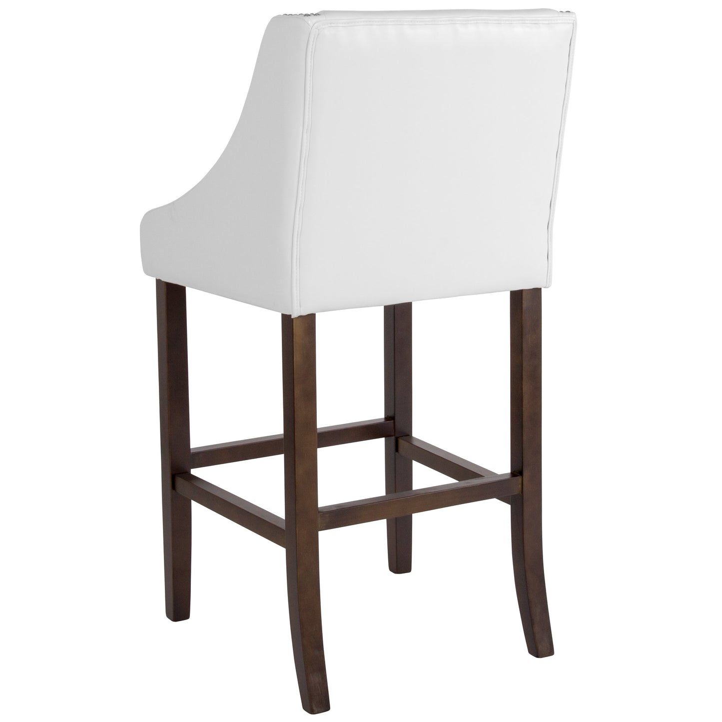 30" White Leather/Wood Stool CH-182020-30-WH-GG