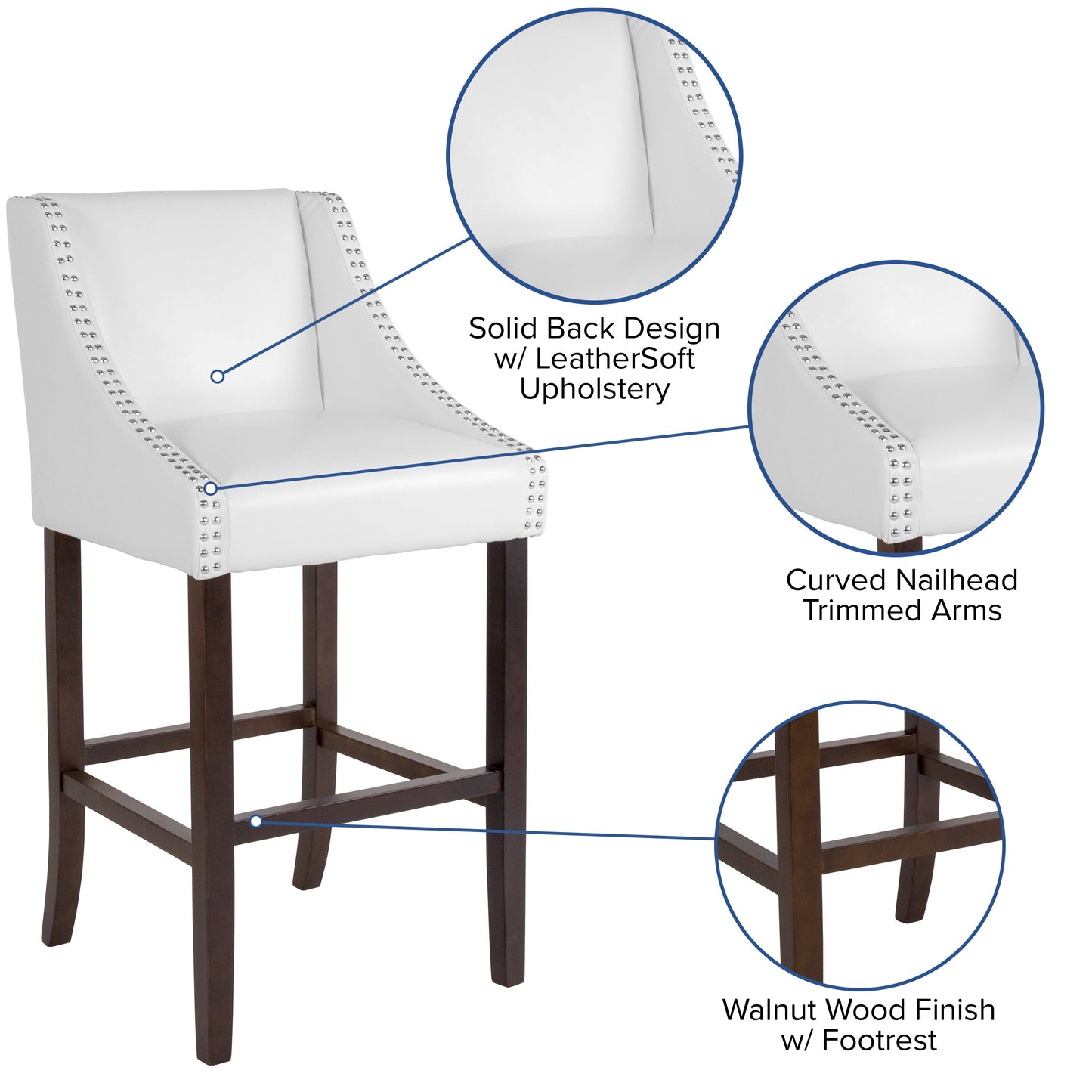 30" White Leather/Wood Stool CH-182020-30-WH-GG